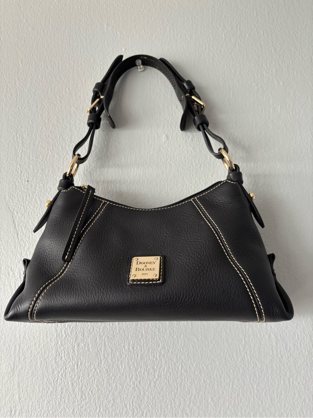 Dooney & Bourke Black Leather Hobo Shoulder Bag with Gold Hardware